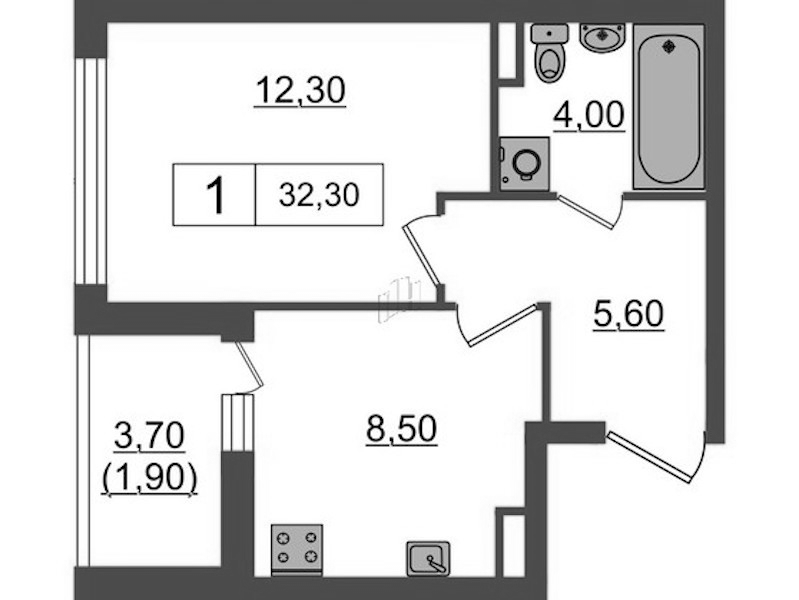 1-комнатная квартира 32.3 м², 12/12 эт., ЖК «А101 Всеволожск»